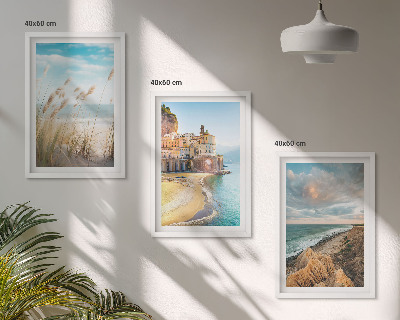 Conjunto de 3 quadros com moldura Paisagens praia falésias cidade