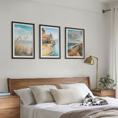 Conjunto de 3 quadros com moldura Paisagens praia falésias cidade