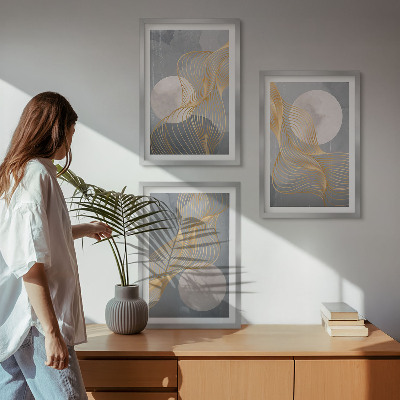 Conjunto de quadros para sala de estar Padrões abstratos, ondas e círculos.