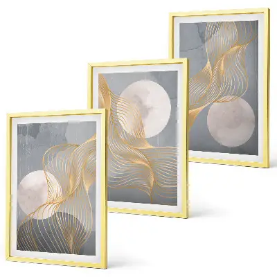 Conjunto de quadros para sala de estar com padrões abstratos de ondas e círculos