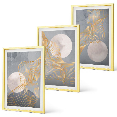 Conjunto de quadros para sala de estar Padrões abstratos, ondas e círculos.