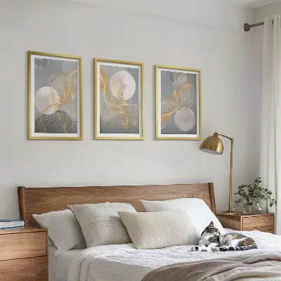Conjunto de quadros para sala de estar com padrões abstratos de ondas e círculos