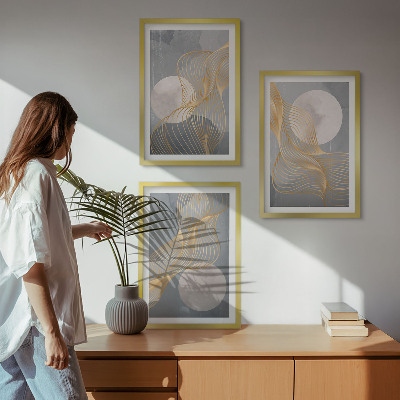 Conjunto de quadros para sala de estar Padrões abstratos, ondas e círculos.