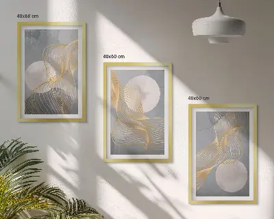 Conjunto de quadros para sala de estar com padrões abstratos de ondas e círculos