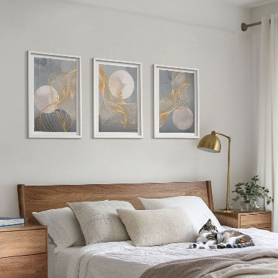 Conjunto de quadros para sala de estar Padrões abstratos, ondas e círculos.