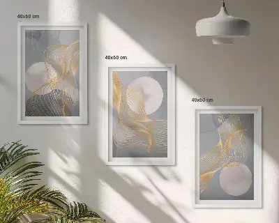 Conjunto de quadros para sala de estar com padrões abstratos de ondas e círculos