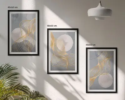 Conjunto de quadros para sala de estar com padrões abstratos de ondas e círculos
