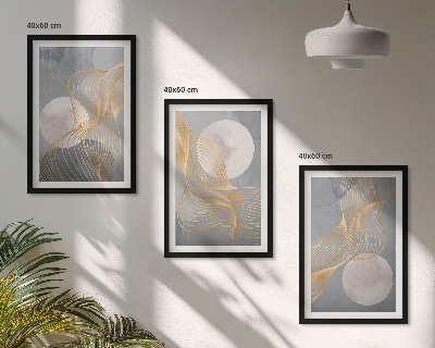 Conjunto de quadros para sala de estar Padrões abstratos, ondas e círculos.