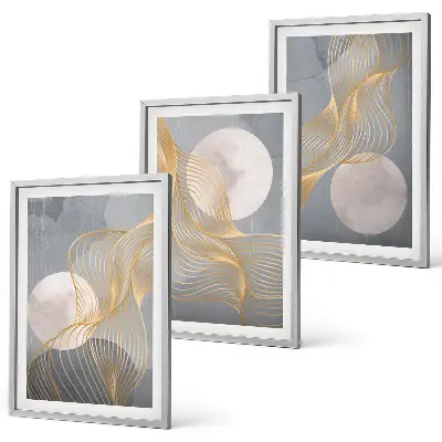 Conjunto de quadros para sala de estar com padrões abstratos de ondas e círculos