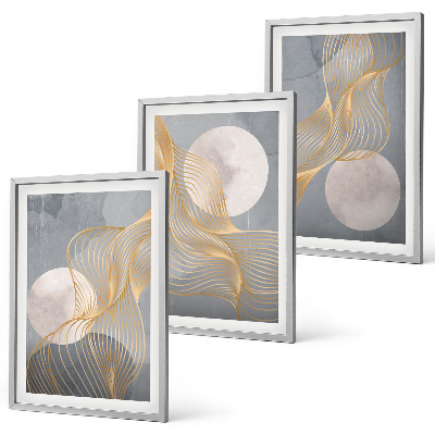 Conjunto de quadros para sala de estar Padrões abstratos, ondas e círculos.