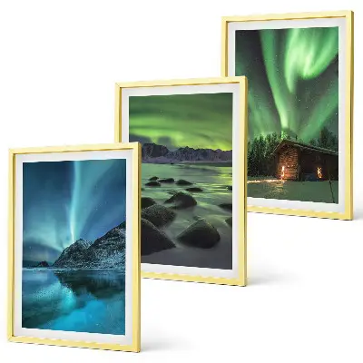 Composição de quadros moderna com paisagens de inverno, aurora boreal e montanhas
