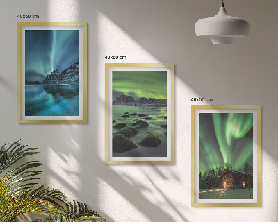 Composição de quadros moderna Paisagens de inverno, aurora boreal, montanhas