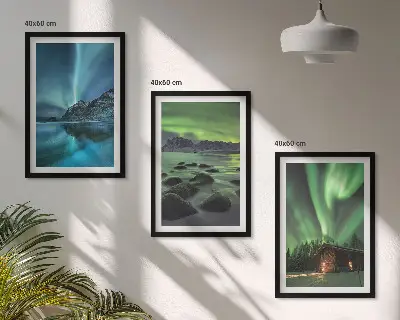 Composição de quadros moderna com paisagens de inverno, aurora boreal e montanhas