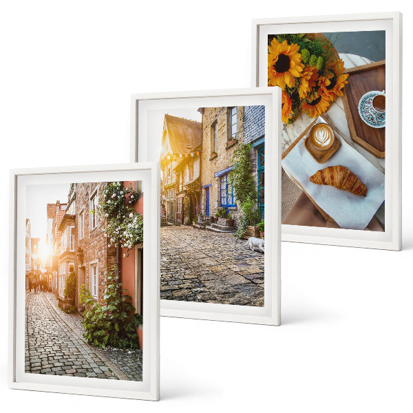 Conjunto de quadros para sala de estar Ruas café girassóis
