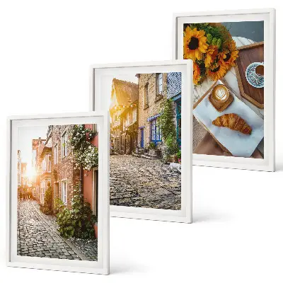 Conjunto de quadros para sala de estar com estampa de ruas, café e girassóis