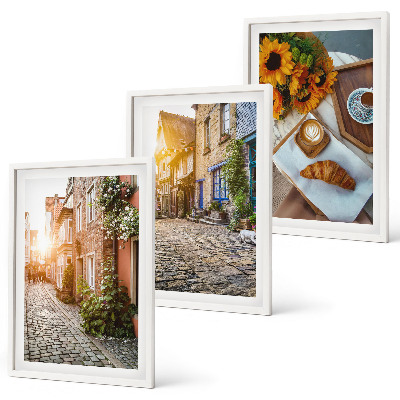 Conjunto de quadros para sala de estar Ruas café girassóis