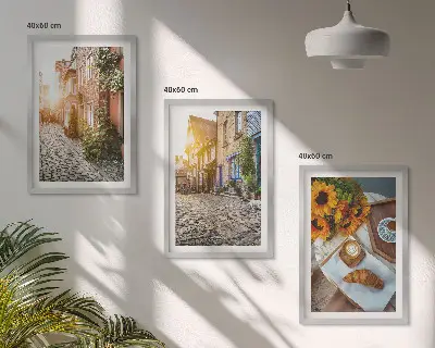 Conjunto de quadros para sala de estar com estampa de ruas, café e girassóis