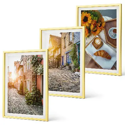 Conjunto de quadros para sala de estar com estampa de ruas, café e girassóis