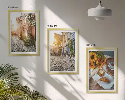 Conjunto de quadros para sala de estar com estampa de ruas, café e girassóis