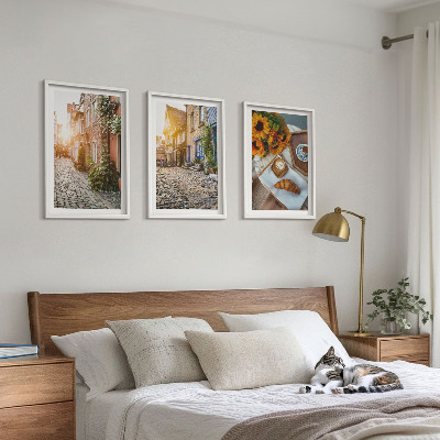 Conjunto de quadros para sala de estar Ruas café girassóis