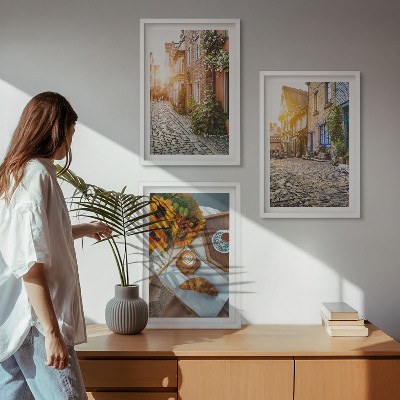 Conjunto de quadros para sala de estar Ruas café girassóis