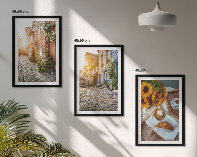 Conjunto de quadros para sala de estar Ruas café girassóis