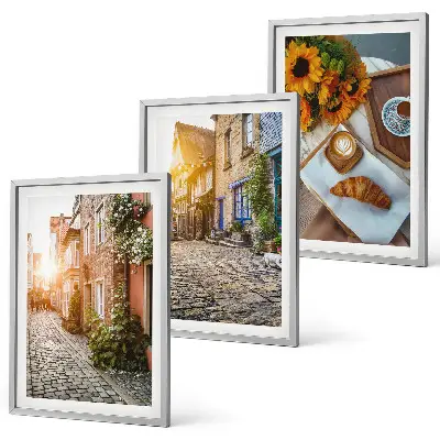 Conjunto de quadros para sala de estar com estampa de ruas, café e girassóis