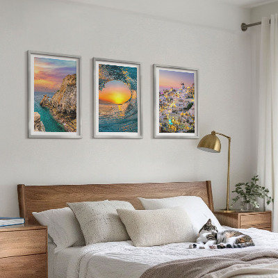 Composição de quadros moderna Ondas do mar, casas brancas, Santorini