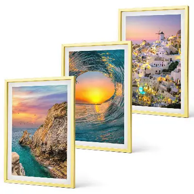 Composição de quadros moderna ondas do mar e casas brancas de Santorini