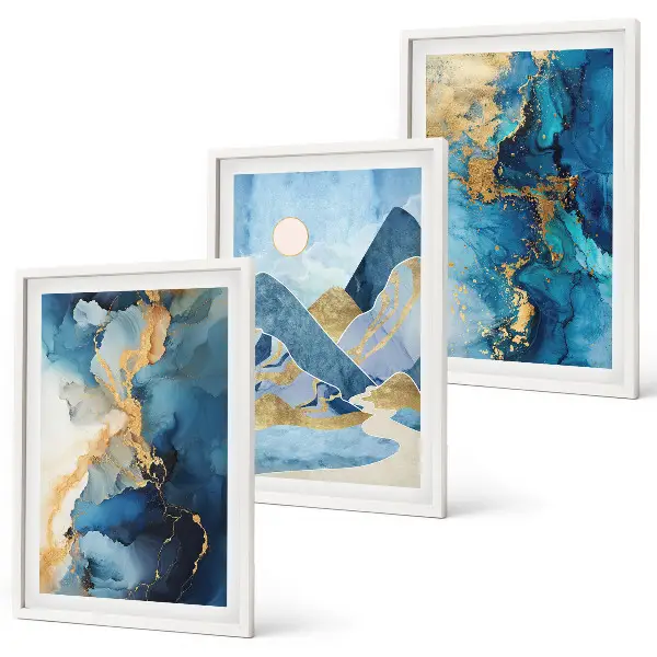 Conjunto de quadros para sala de estar com padrões abstratos das Montanhas Azuis