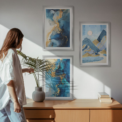 Conjunto de quadros para sala de estar Padrões abstratos das Montanhas Azuis