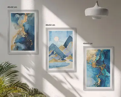 Conjunto de quadros para sala de estar com padrões abstratos das Montanhas Azuis