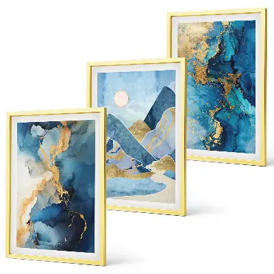 Conjunto de quadros para sala de estar com padrões abstratos das Montanhas Azuis