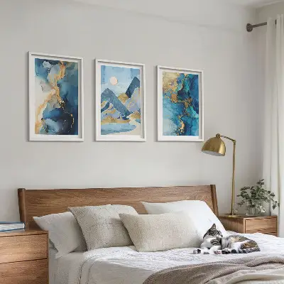 Conjunto de quadros para sala de estar com padrões abstratos das Montanhas Azuis