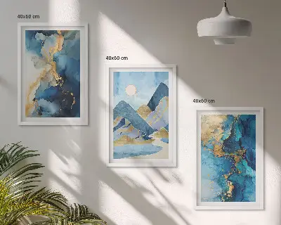 Conjunto de quadros para sala de estar com padrões abstratos das Montanhas Azuis