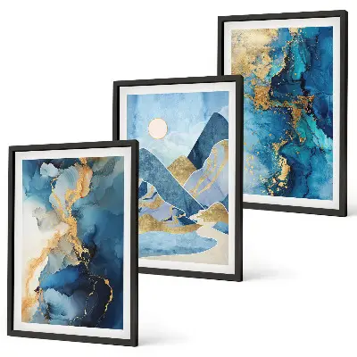 Conjunto de quadros para sala de estar com padrões abstratos das Montanhas Azuis