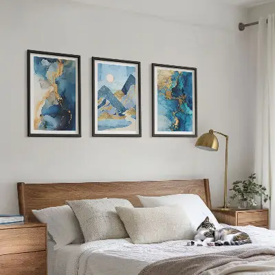 Conjunto de quadros para sala de estar com padrões abstratos das Montanhas Azuis