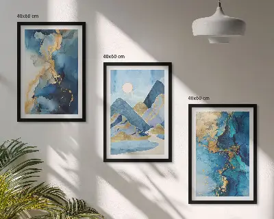 Conjunto de quadros para sala de estar com padrões abstratos das Montanhas Azuis