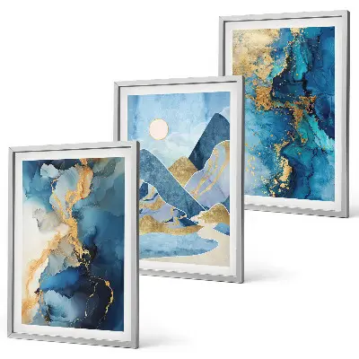 Conjunto de quadros para sala de estar com padrões abstratos das Montanhas Azuis