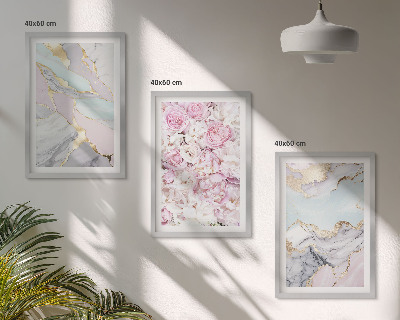 Composição de quadros moderna Flores rosa mármore tons pastel