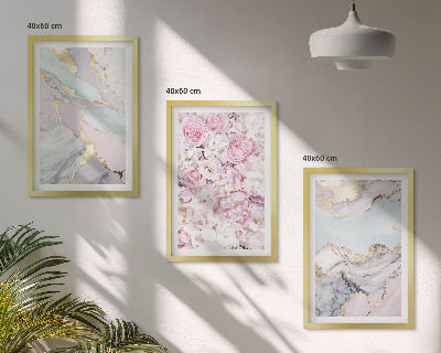 Composição de quadros moderna Flores rosa mármore tons pastel