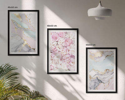 Composição de quadros moderna Flores rosa mármore tons pastel