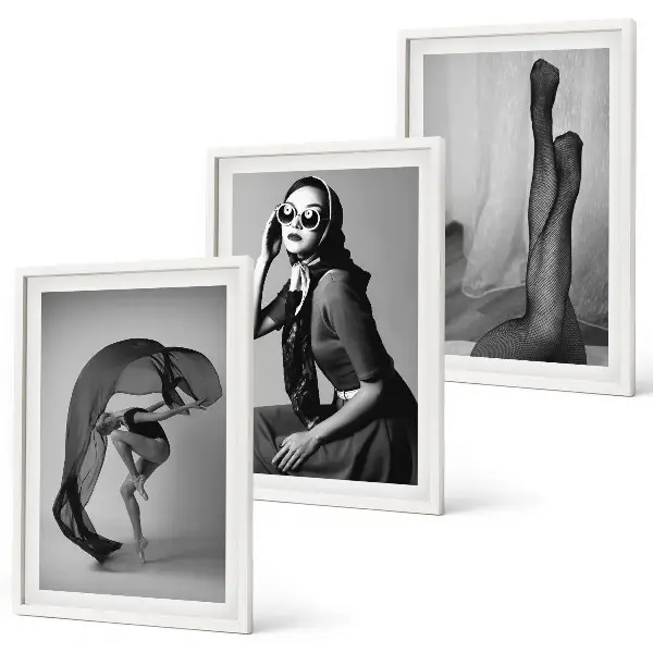 Conjunto de quadros decorativos modernos retratos de mulheres em preto e branco