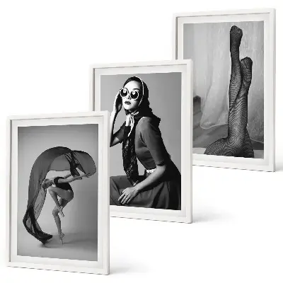 Conjunto de quadros decorativos modernos retratos de mulheres em preto e branco