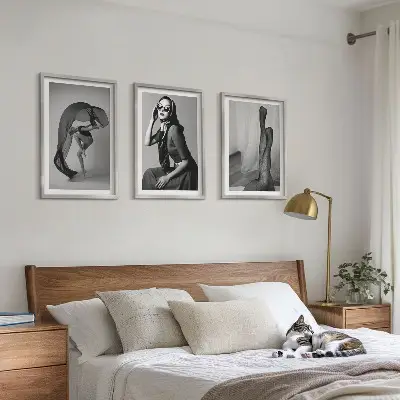 Conjunto de quadros decorativos modernos retratos de mulheres em preto e branco