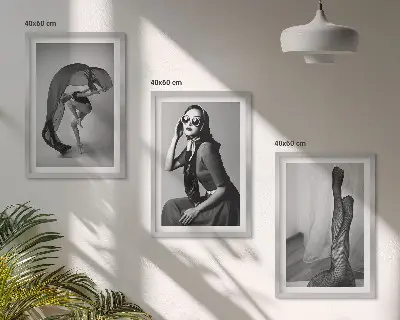 Conjunto de quadros decorativos modernos retratos de mulheres em preto e branco