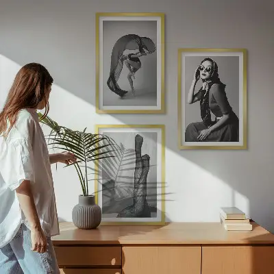 Conjunto de quadros decorativos modernos retratos de mulheres em preto e branco