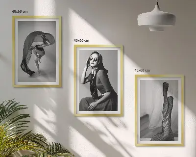 Conjunto de quadros decorativos modernos retratos de mulheres em preto e branco