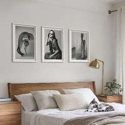 Conjunto de quadros decorativos modernos retratos de mulheres em preto e branco