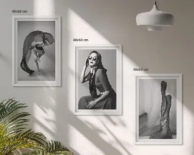 Conjunto de quadros decorativos modernos retratos de mulheres em preto e branco